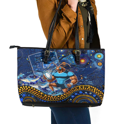 Mascot NSW Blues Rugby Leather Tote Bag Aboriginal Galaxy