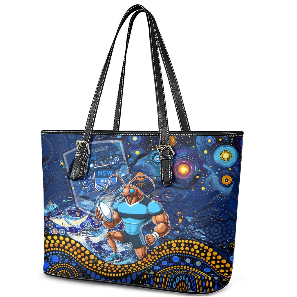 Mascot NSW Blues Rugby Leather Tote Bag Aboriginal Galaxy