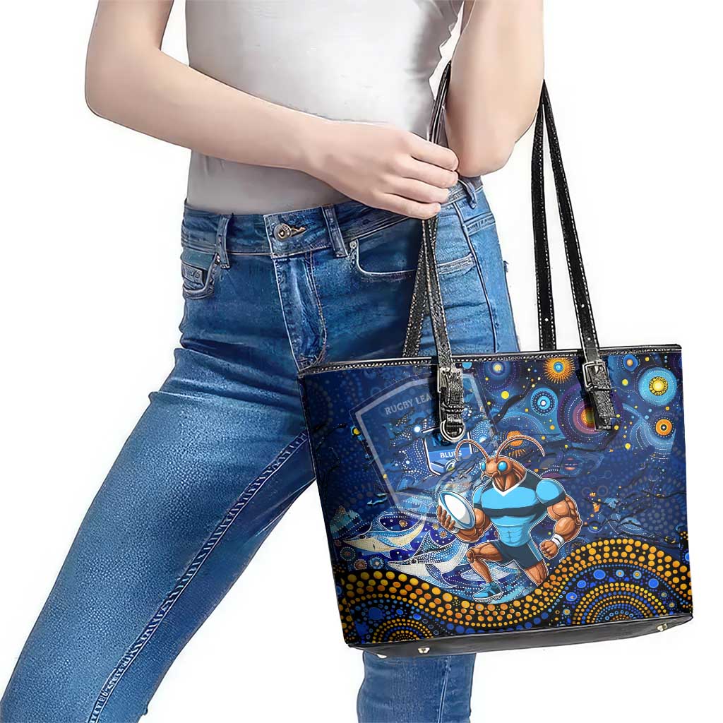 Mascot NSW Blues Rugby Leather Tote Bag Aboriginal Galaxy