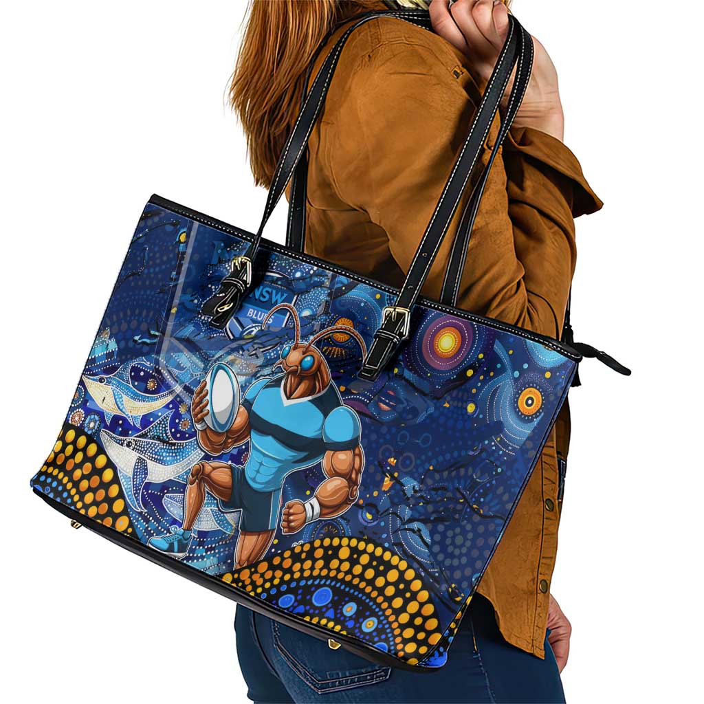 Mascot NSW Blues Rugby Leather Tote Bag Aboriginal Galaxy