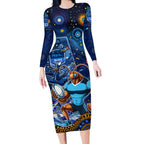 Personalised Mascot NSW Blues Rugby Long Sleeve Bodycon Dress Aboriginal Galaxy