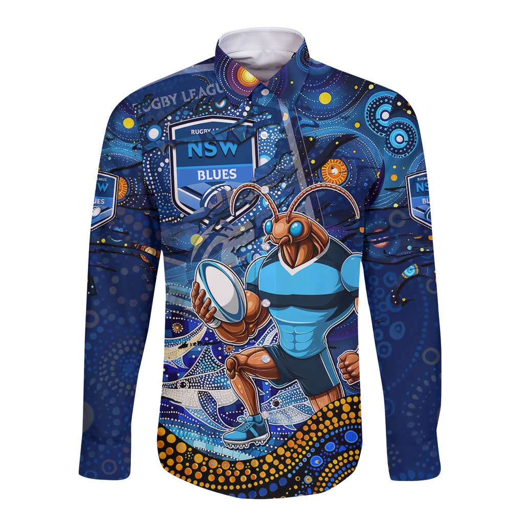 Personalised Mascot NSW Blues Rugby Long Sleeve Button Shirt Aboriginal Galaxy
