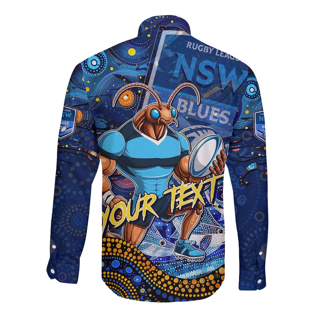 Personalised Mascot NSW Blues Rugby Long Sleeve Button Shirt Aboriginal Galaxy