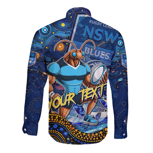 Personalised Mascot NSW Blues Rugby Long Sleeve Button Shirt Aboriginal Galaxy