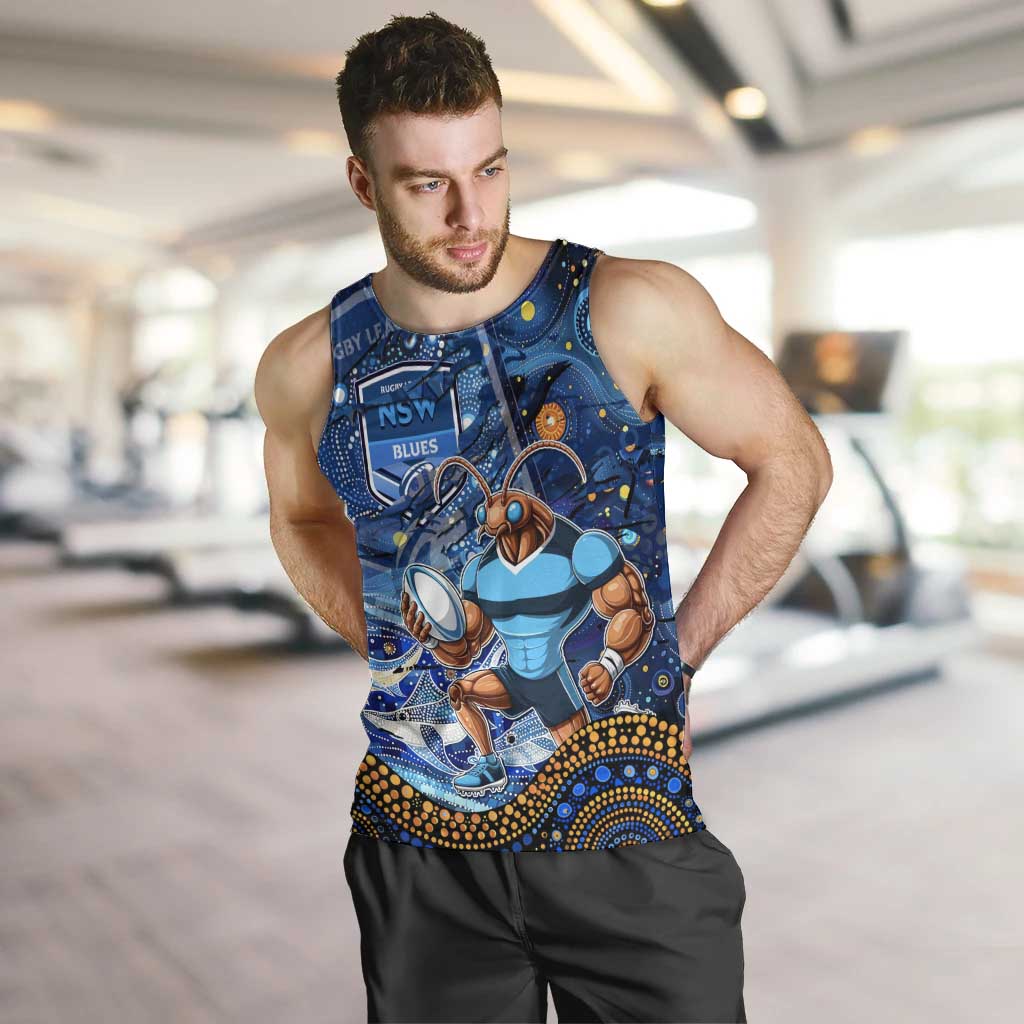 Personalised Mascot NSW Blues Rugby Men Tank Top Aboriginal Galaxy