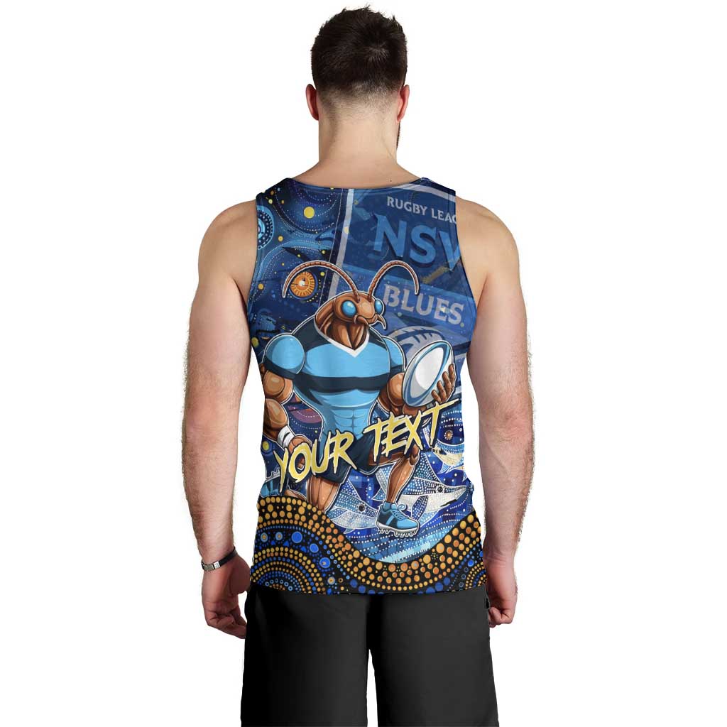 Personalised Mascot NSW Blues Rugby Men Tank Top Aboriginal Galaxy