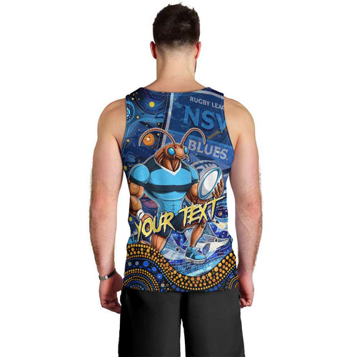 Personalised Mascot NSW Blues Rugby Men Tank Top Aboriginal Galaxy
