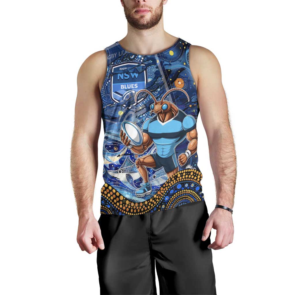 Personalised Mascot NSW Blues Rugby Men Tank Top Aboriginal Galaxy