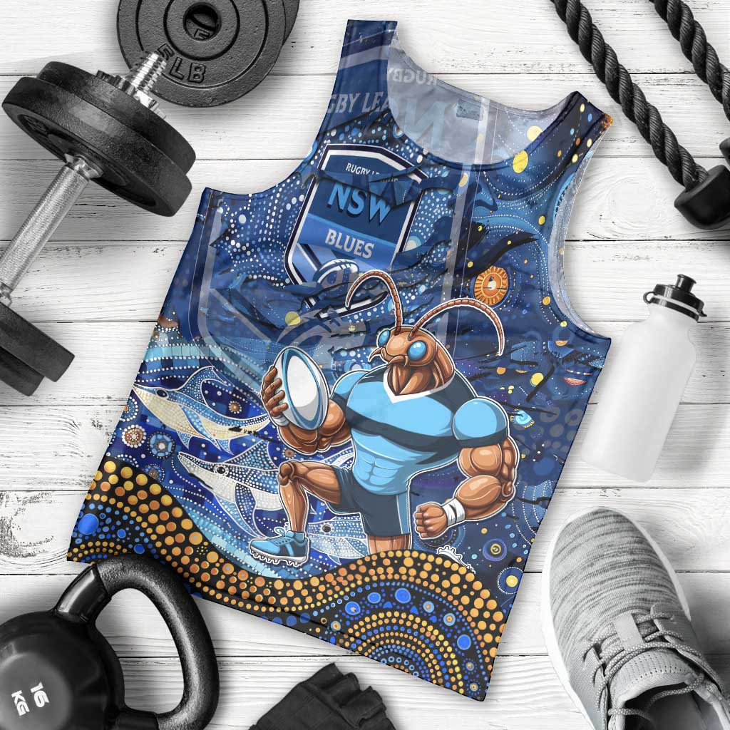 Personalised Mascot NSW Blues Rugby Men Tank Top Aboriginal Galaxy