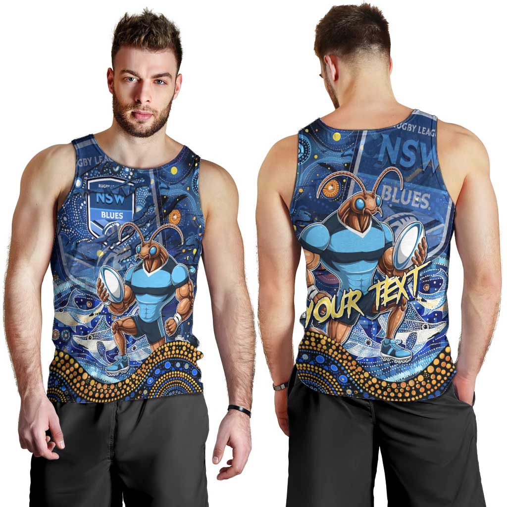 Personalised Mascot NSW Blues Rugby Men Tank Top Aboriginal Galaxy