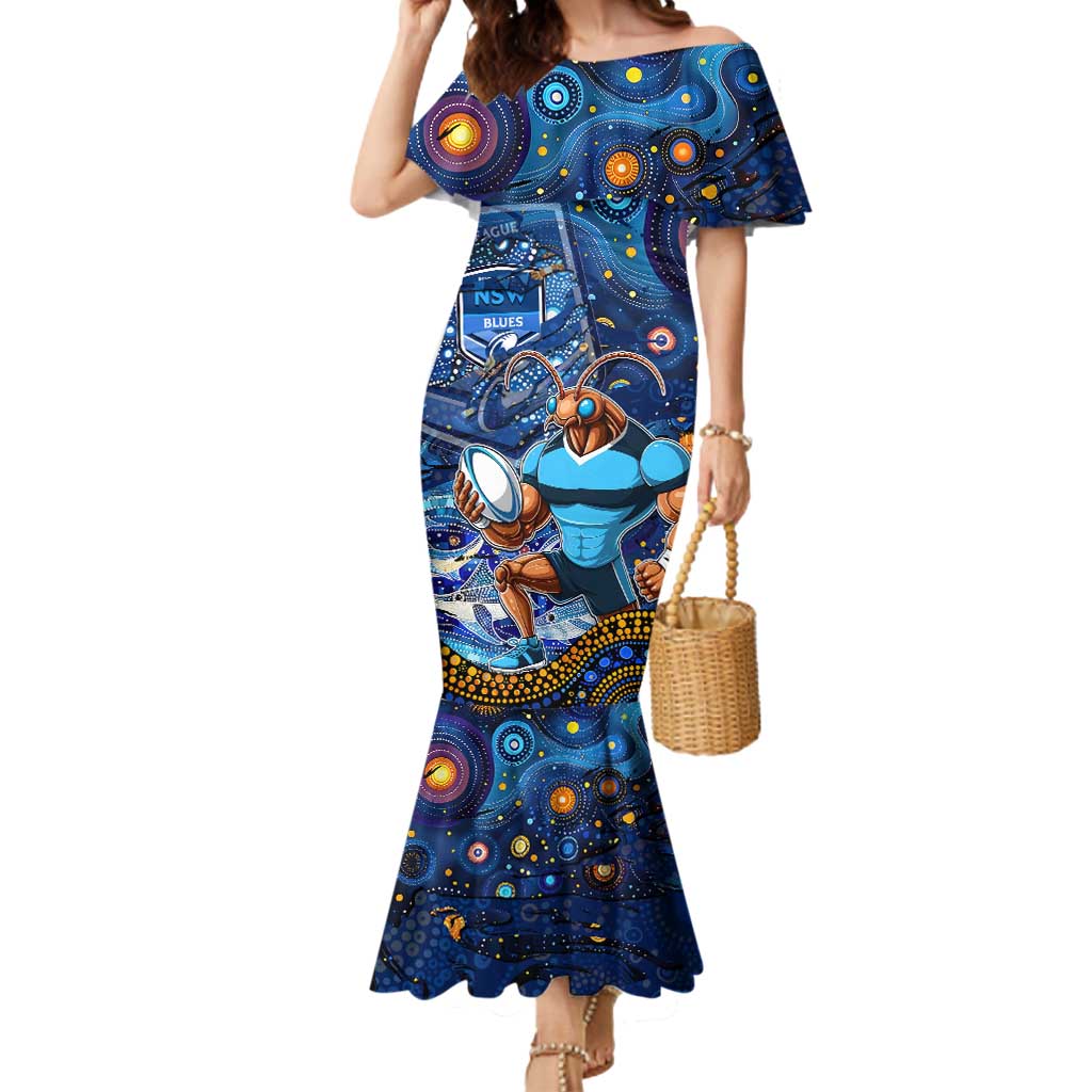 Personalised Mascot NSW Blues Rugby Mermaid Dress Aboriginal Galaxy