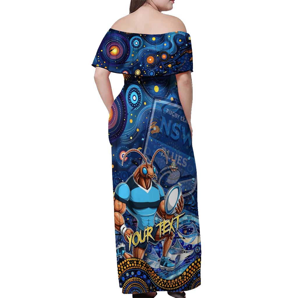 Personalised Mascot NSW Blues Rugby Off Shoulder Maxi Dress Aboriginal Galaxy