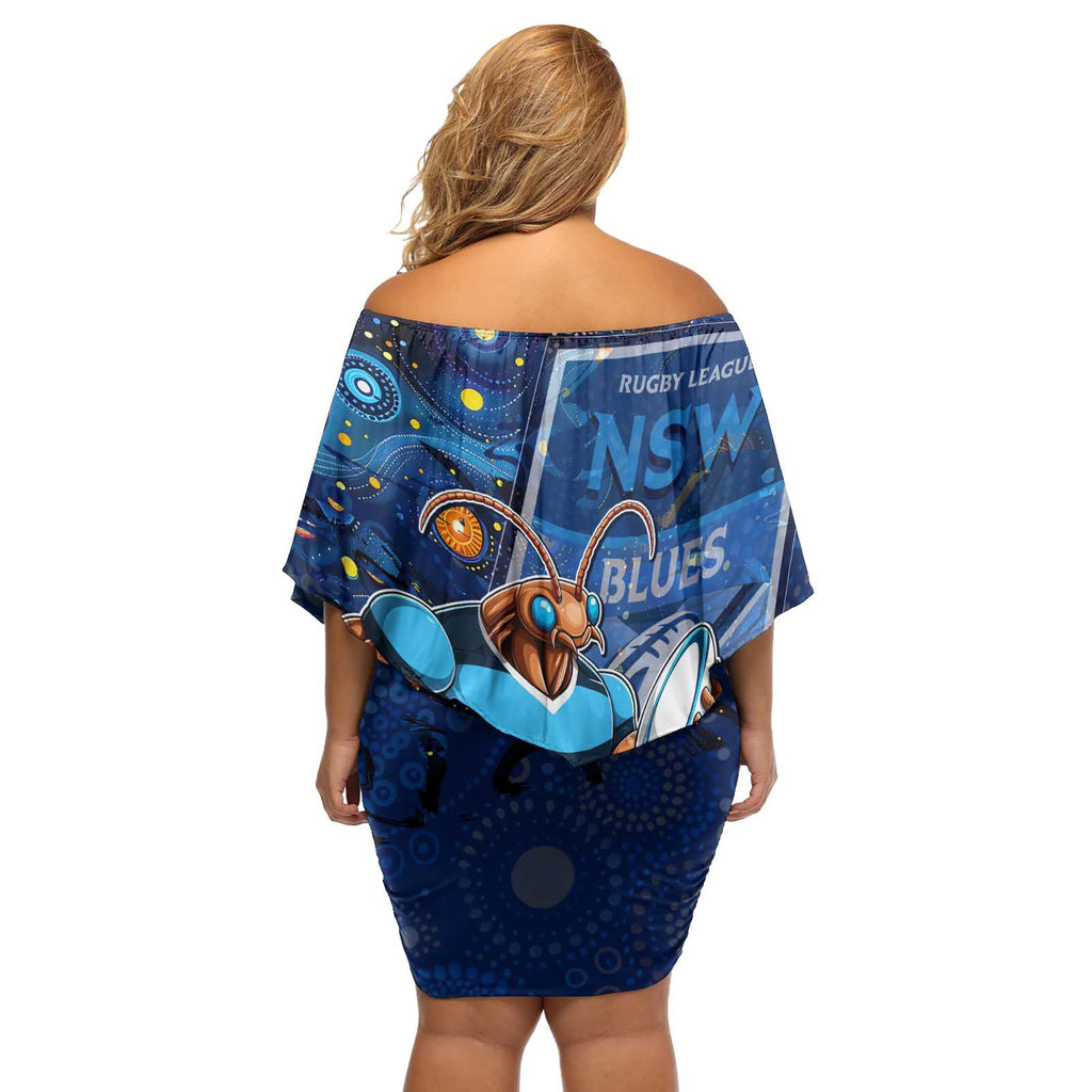 Personalised Mascot NSW Blues Rugby Off Shoulder Short Dress Aboriginal Galaxy