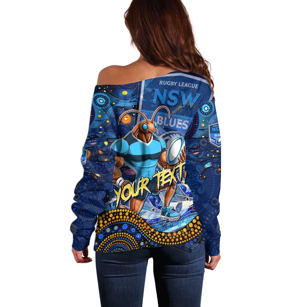 Personalised Mascot NSW Blues Rugby Off Shoulder Sweater Aboriginal Galaxy
