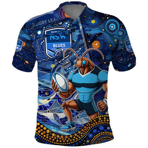 Personalised Mascot NSW Blues Rugby Polo Shirt Aboriginal Galaxy