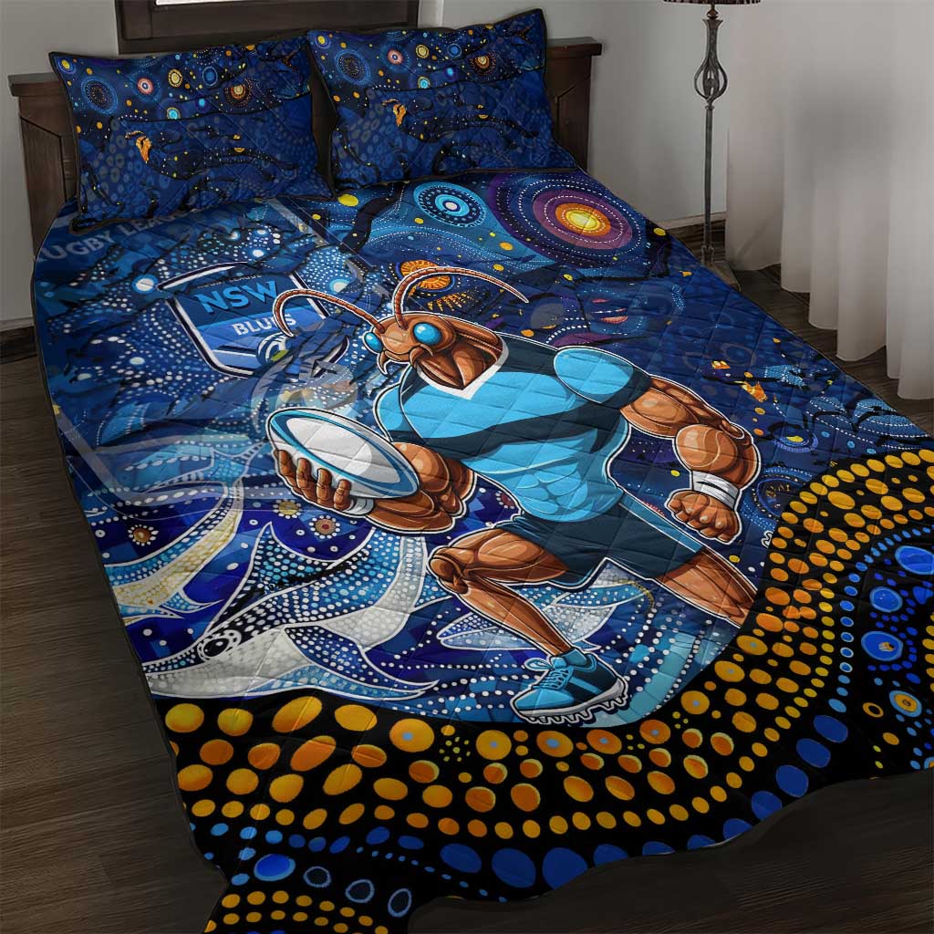 Mascot NSW Blues Rugby Quilt Bed Set Aboriginal Galaxy