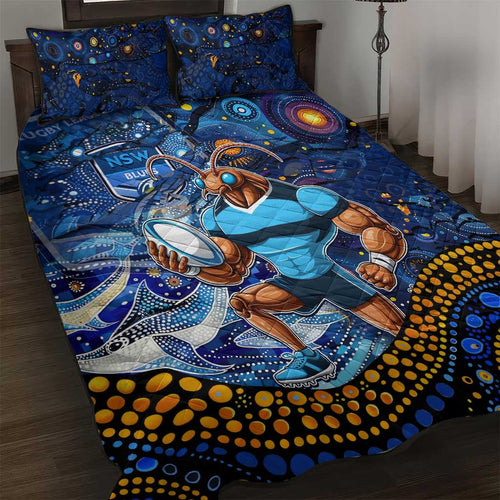 Mascot NSW Blues Rugby Quilt Bed Set Aboriginal Galaxy
