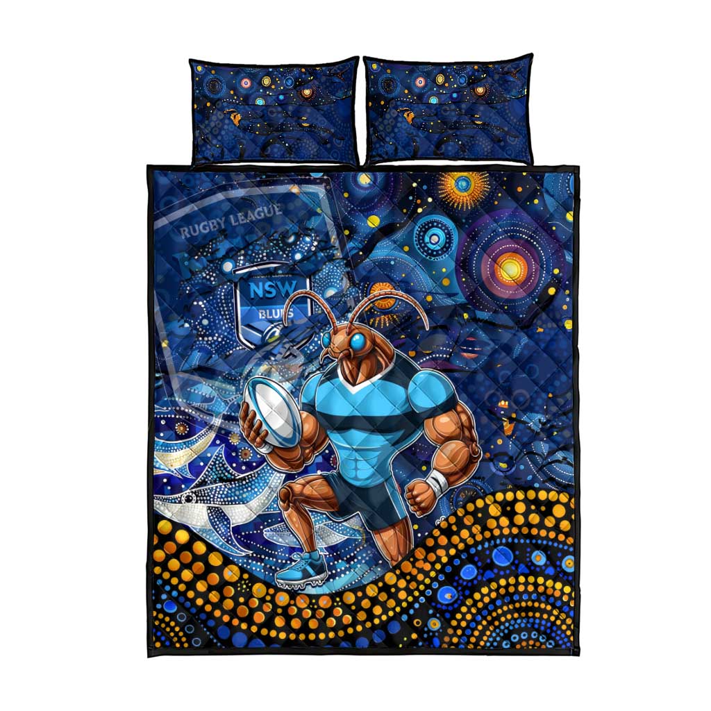 Mascot NSW Blues Rugby Quilt Bed Set Aboriginal Galaxy