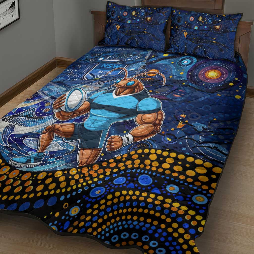 Mascot NSW Blues Rugby Quilt Bed Set Aboriginal Galaxy