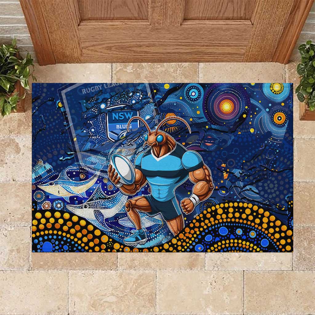 Mascot NSW Blues Rugby Rubber Doormat Aboriginal Galaxy