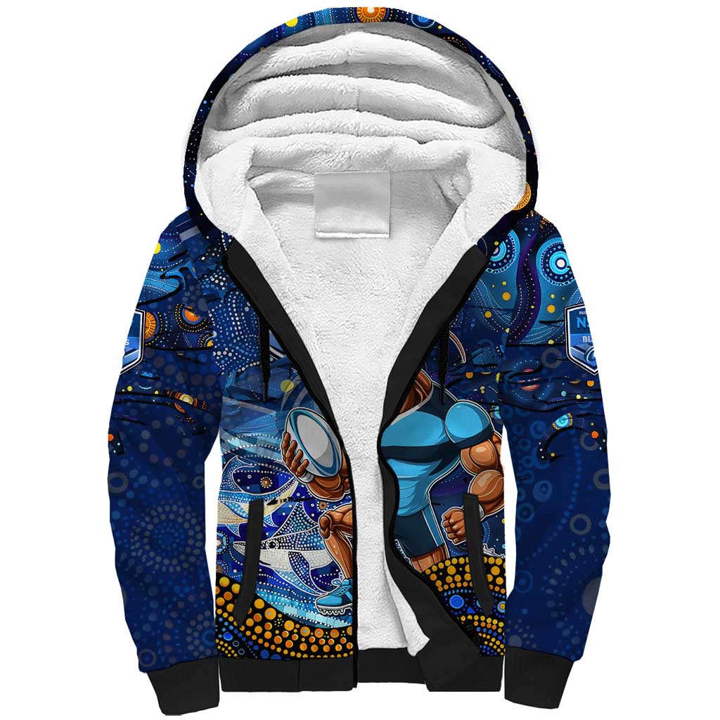 Personalised Mascot NSW Blues Rugby Sherpa Hoodie Aboriginal Galaxy