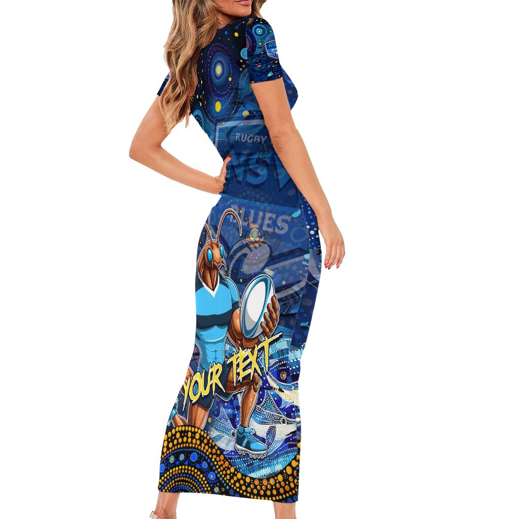 Personalised Mascot NSW Blues Rugby Short Sleeve Bodycon Dress Aboriginal Galaxy
