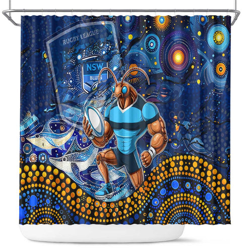 Mascot NSW Blues Rugby Shower Curtain Aboriginal Galaxy