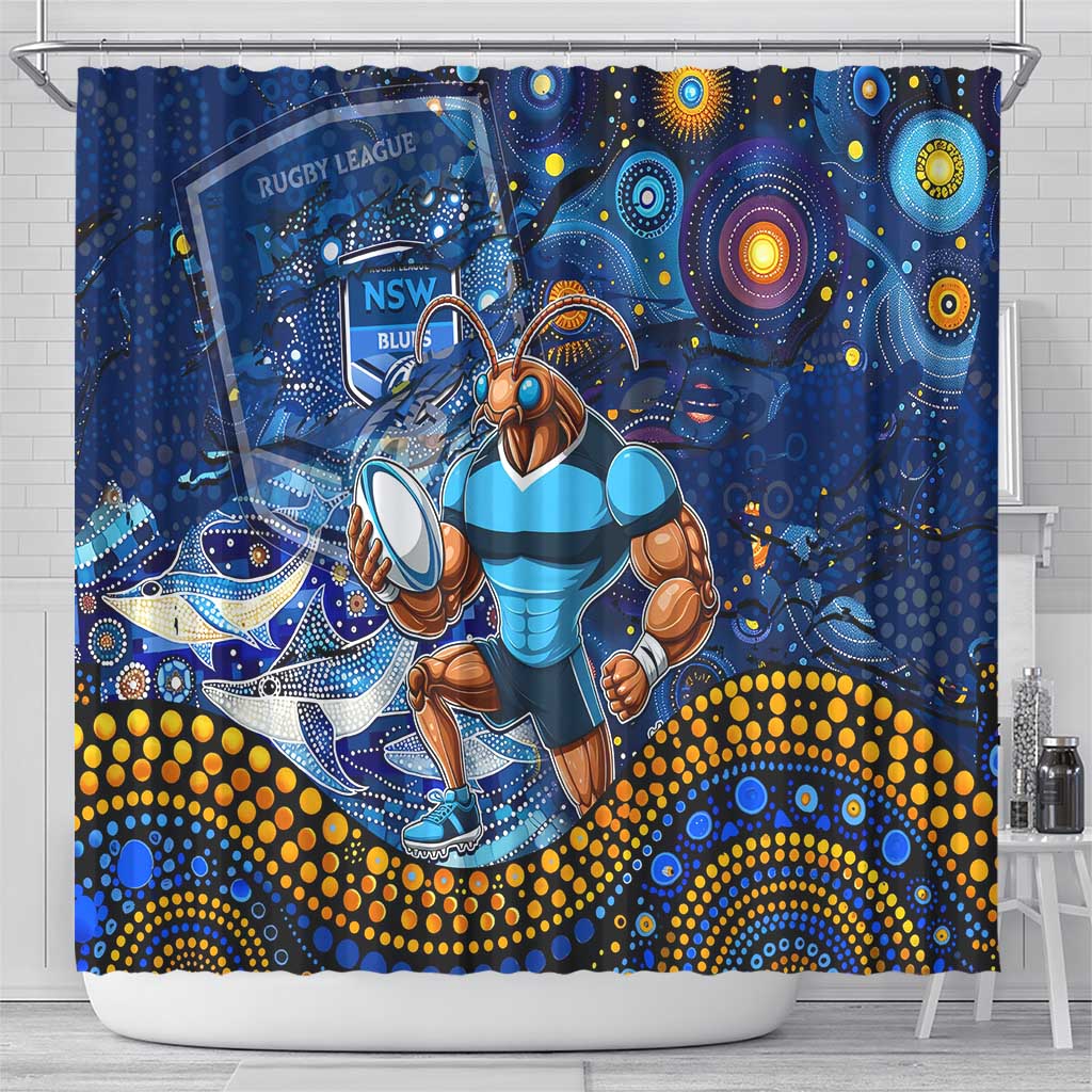 Mascot NSW Blues Rugby Shower Curtain Aboriginal Galaxy