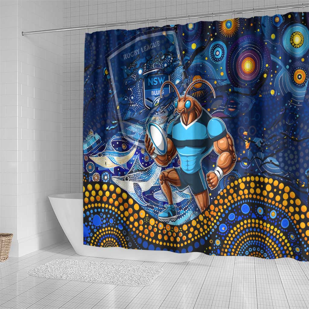 Mascot NSW Blues Rugby Shower Curtain Aboriginal Galaxy