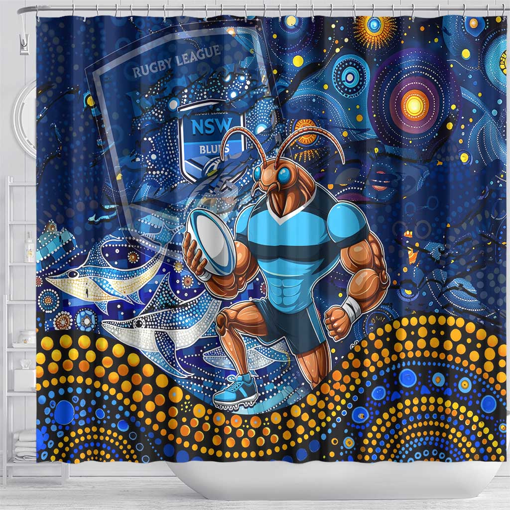Mascot NSW Blues Rugby Shower Curtain Aboriginal Galaxy