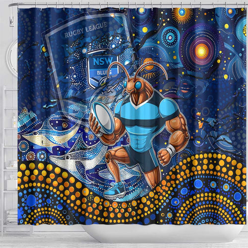 Mascot NSW Blues Rugby Shower Curtain Aboriginal Galaxy