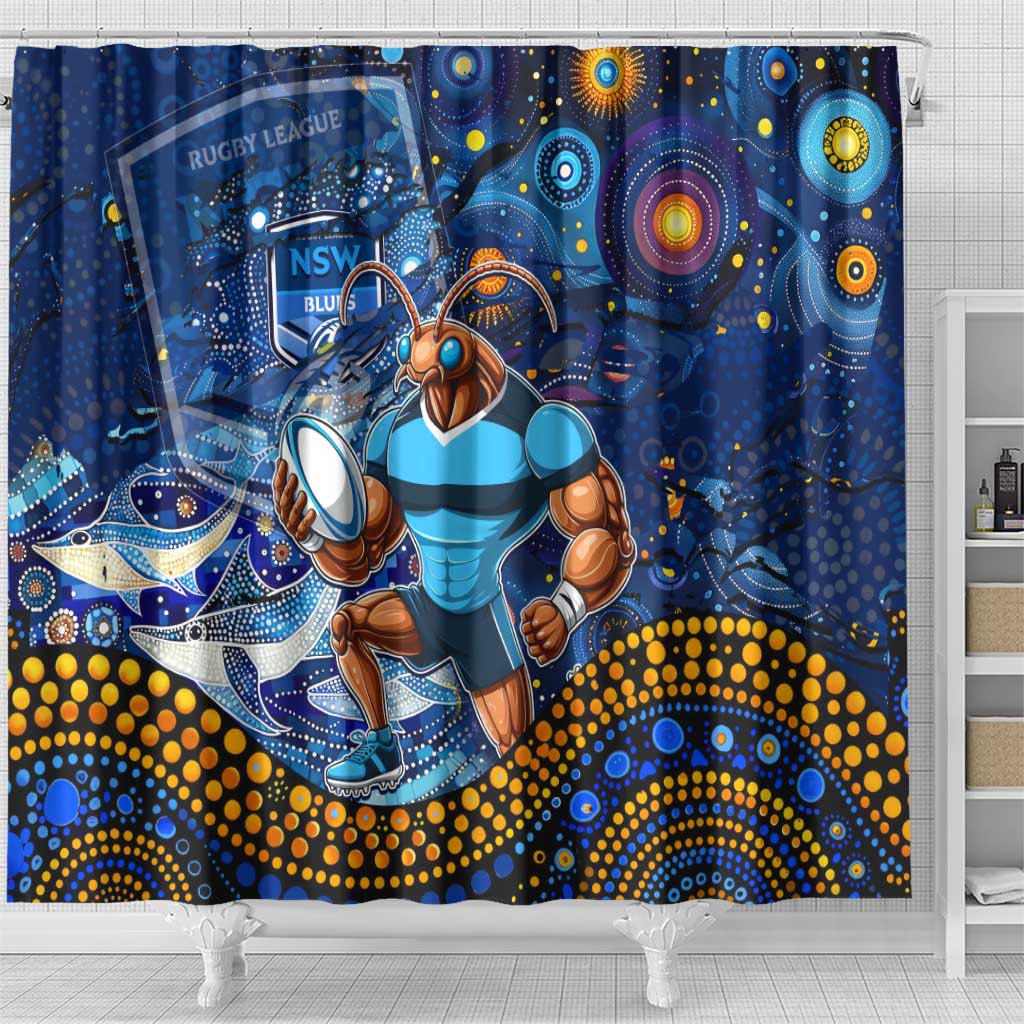 Mascot NSW Blues Rugby Shower Curtain Aboriginal Galaxy