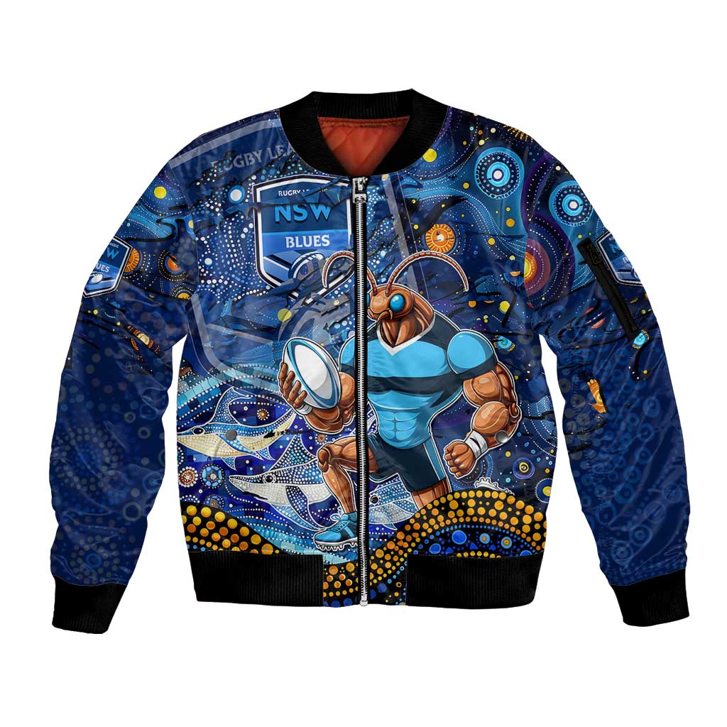 Personalised Mascot NSW Blues Rugby Sleeve Zip Bomber Jacket Aboriginal Galaxy