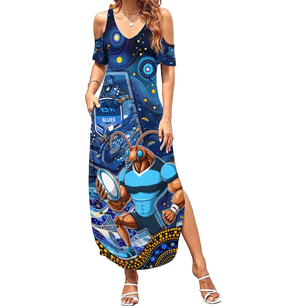Personalised Mascot NSW Blues Rugby Summer Maxi Dress Aboriginal Galaxy