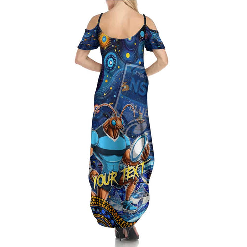 Personalised Mascot NSW Blues Rugby Summer Maxi Dress Aboriginal Galaxy