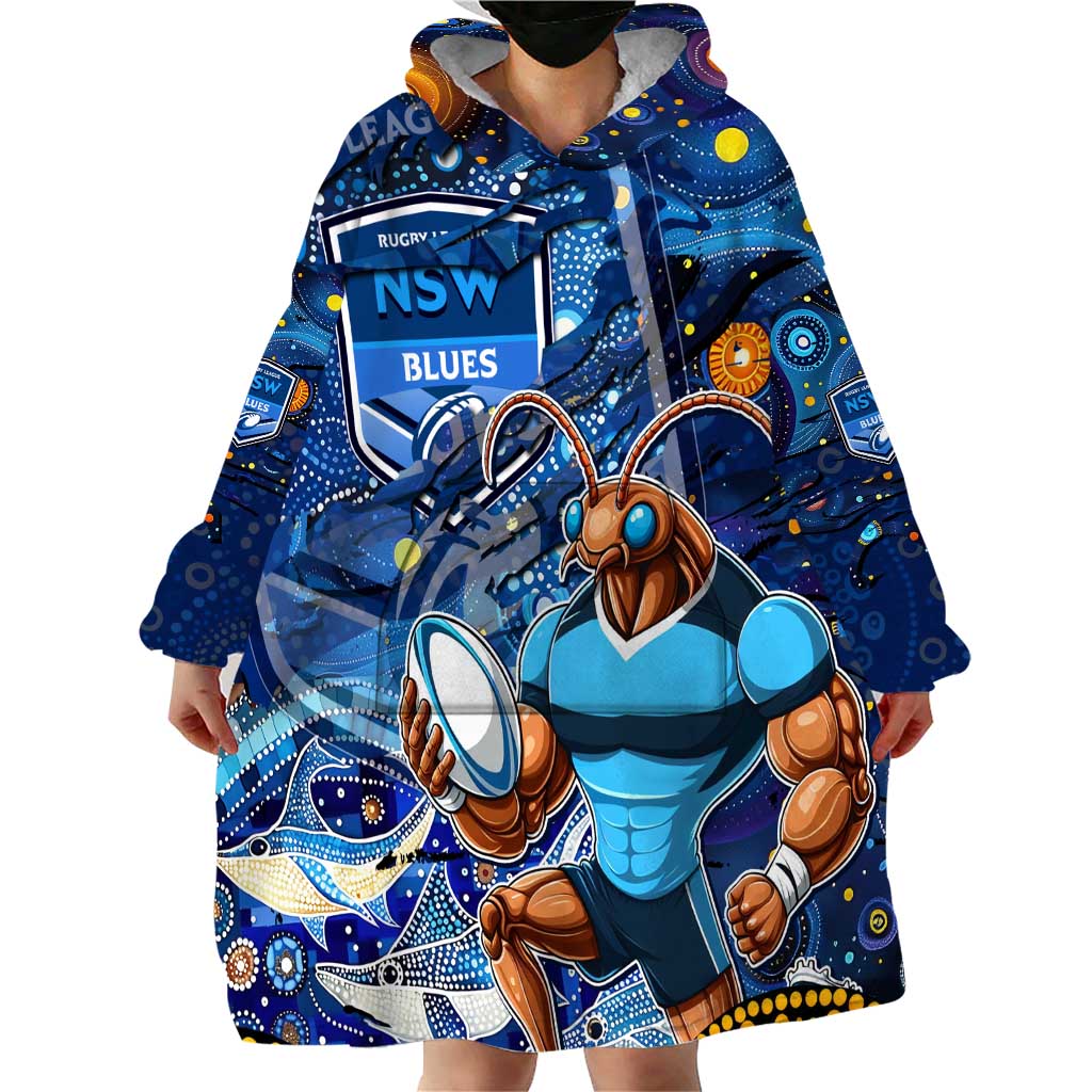 Personalised Mascot NSW Blues Rugby Wearable Blanket Hoodie Aboriginal Galaxy