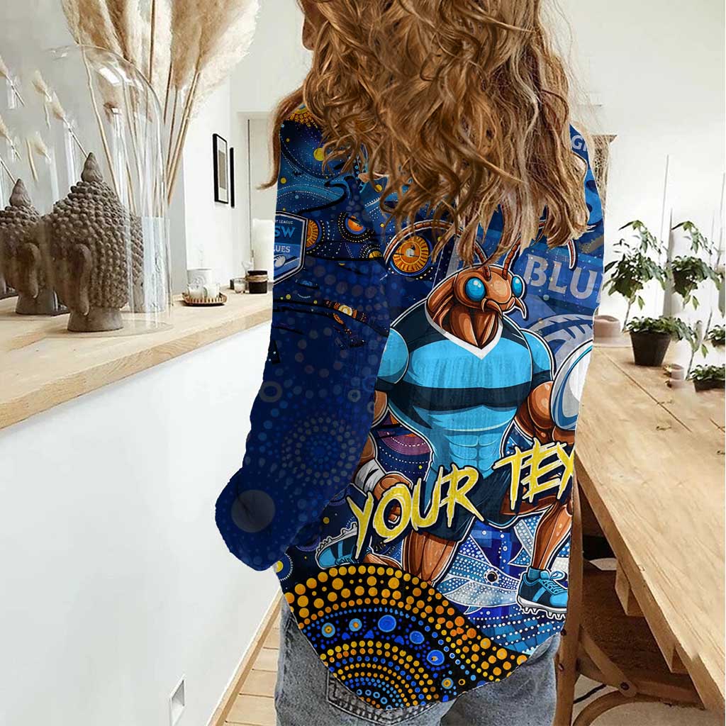 Personalised Mascot NSW Blues Rugby Women Casual Shirt Aboriginal Galaxy