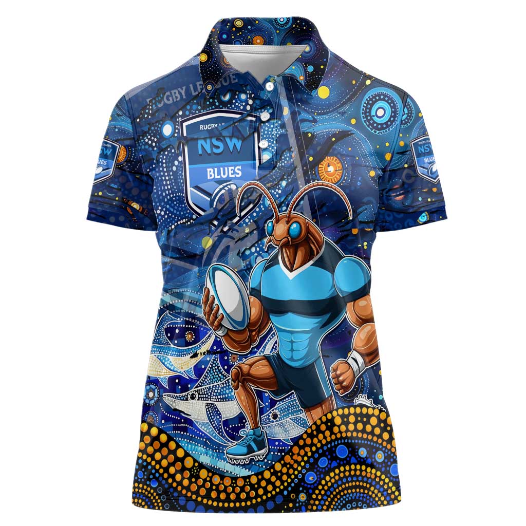 Personalised Mascot NSW Blues Rugby Women Polo Shirt Aboriginal Galaxy