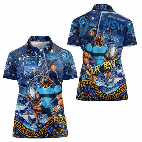 Personalised Mascot NSW Blues Rugby Women Polo Shirt Aboriginal Galaxy