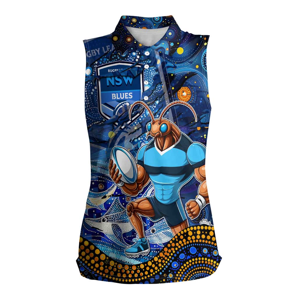Personalised Mascot NSW Blues Rugby Women Sleeveless Polo Shirt Aboriginal Galaxy