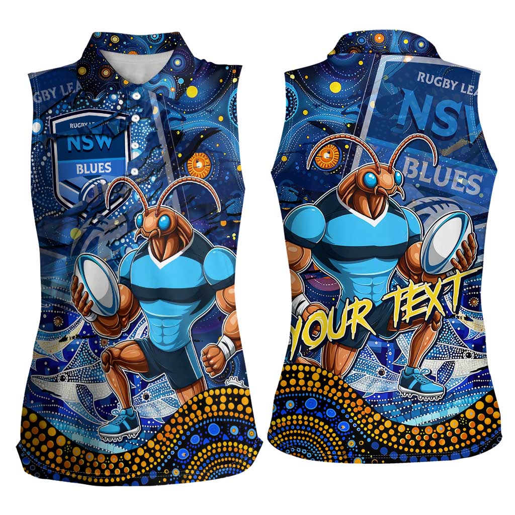 Personalised Mascot NSW Blues Rugby Women Sleeveless Polo Shirt Aboriginal Galaxy