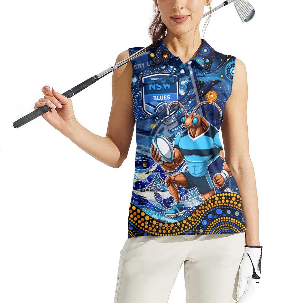 Personalised Mascot NSW Blues Rugby Women Sleeveless Polo Shirt Aboriginal Galaxy