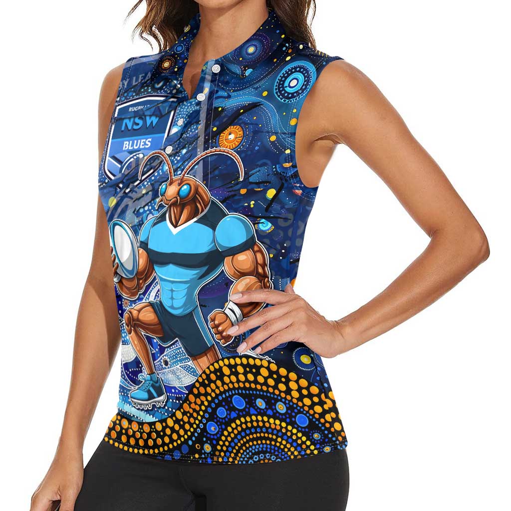 Personalised Mascot NSW Blues Rugby Women Sleeveless Polo Shirt Aboriginal Galaxy