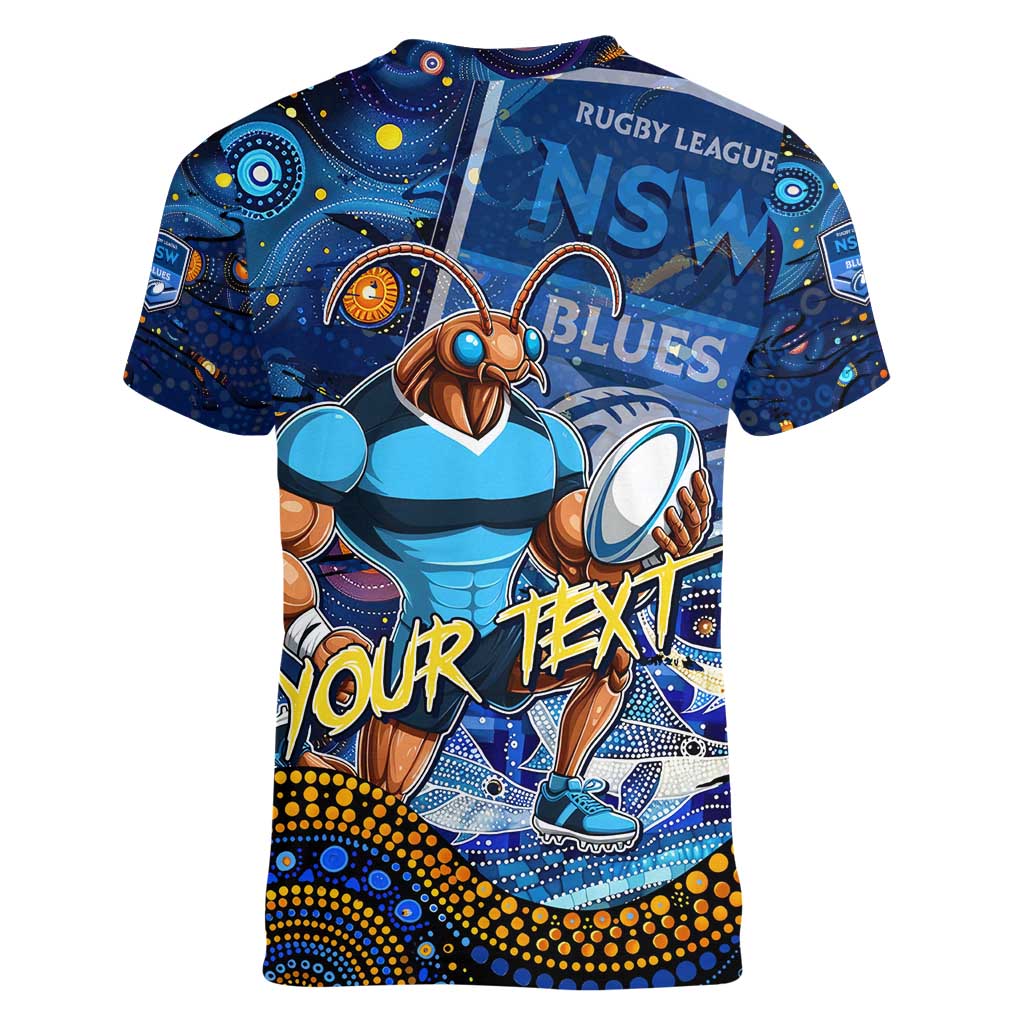 Personalised Mascot NSW Blues Rugby Women V-Neck T-Shirt Aboriginal Galaxy