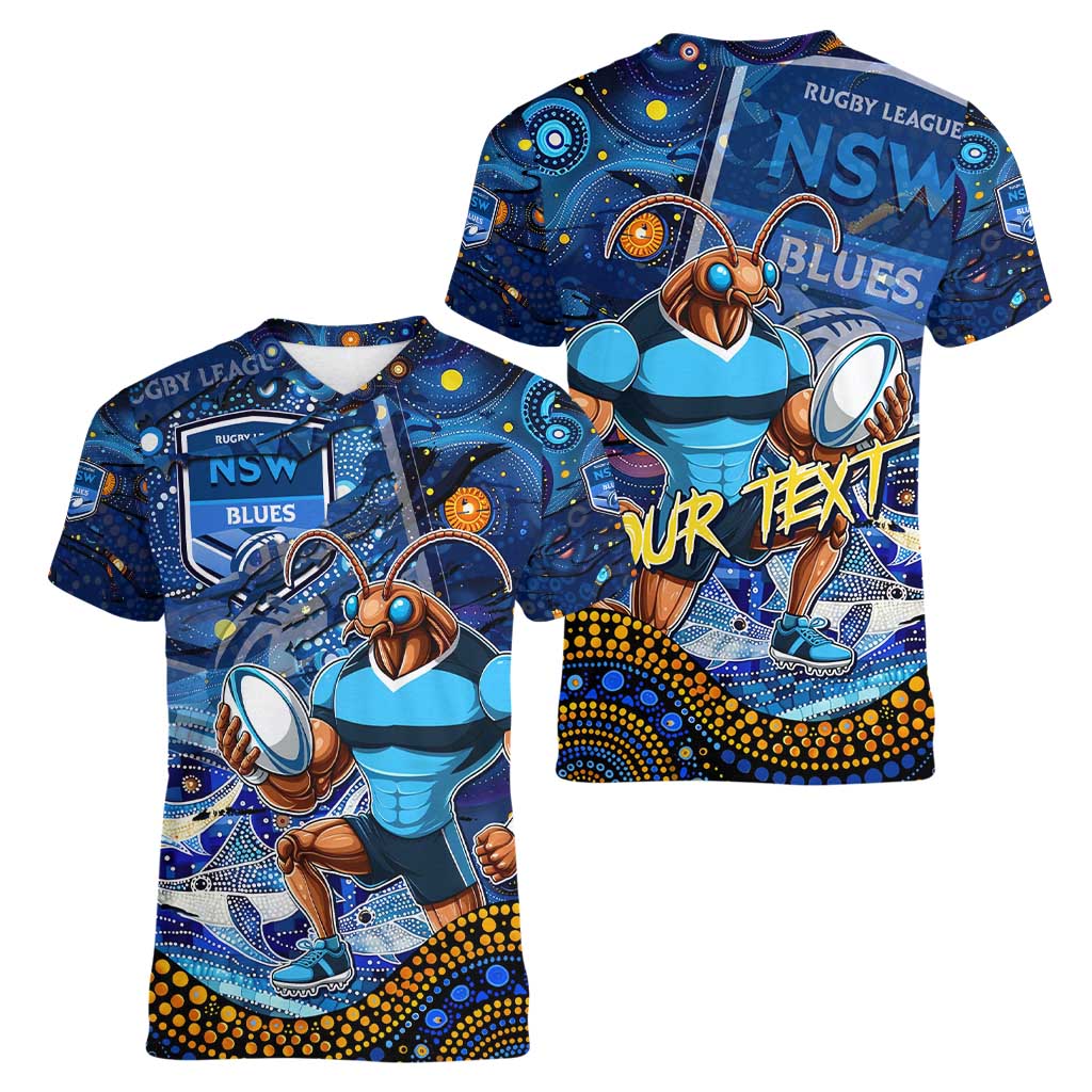 Personalised Mascot NSW Blues Rugby Women V-Neck T-Shirt Aboriginal Galaxy
