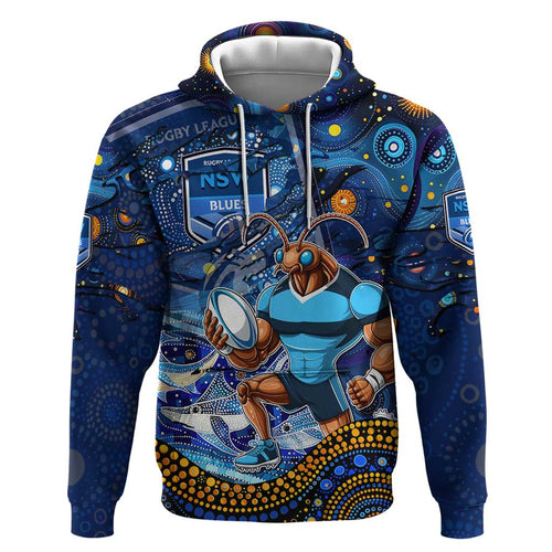 Personalised Mascot NSW Blues Rugby Zip Hoodie Aboriginal Galaxy