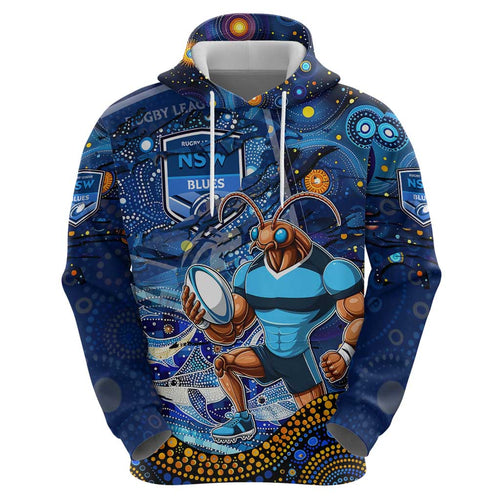 Personalised Mascot NSW Blues Rugby Zip Hoodie Aboriginal Galaxy