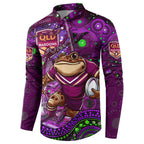 Personalised Mascot Queensland Maroons Rugby Button Sweatshirt Aboriginal Galaxy