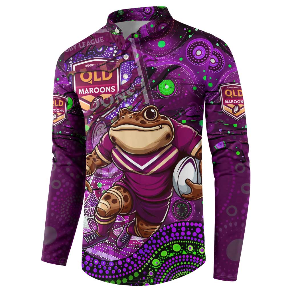 Personalised Mascot Queensland Maroons Rugby Button Sweatshirt Aboriginal Galaxy