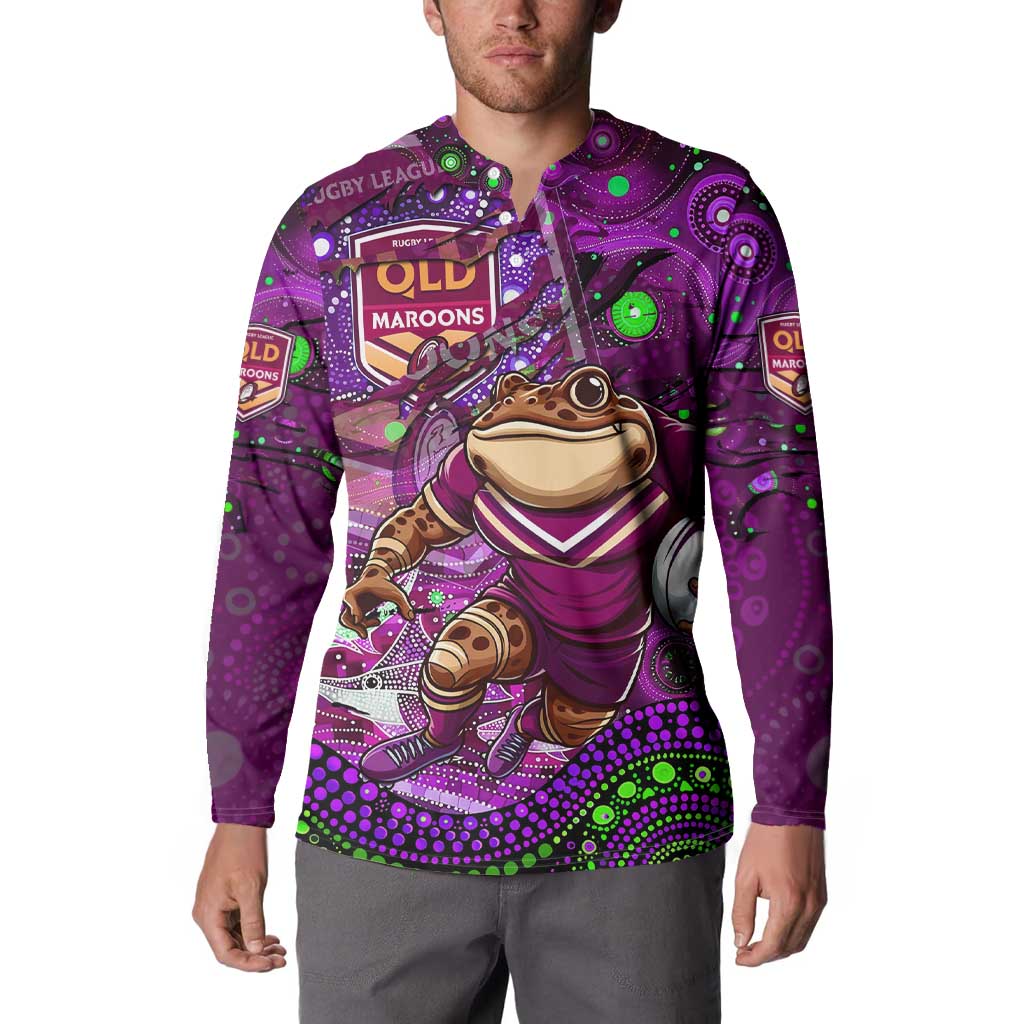 Personalised Mascot Queensland Maroons Rugby Button Sweatshirt Aboriginal Galaxy